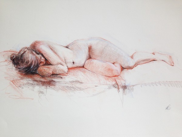 Conté Crayon Figure Reclining Nude, 24x18